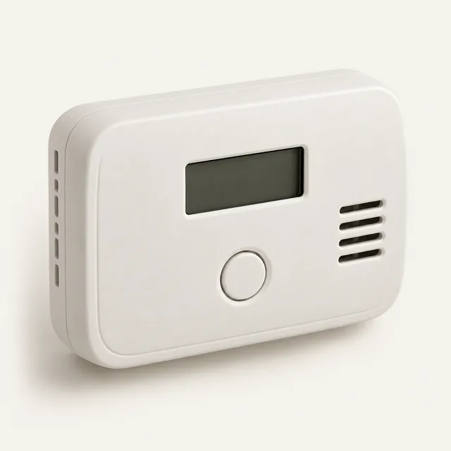 AI-generated illustration of battery carbon monoxide alarm; representative equipment type, not a specific product