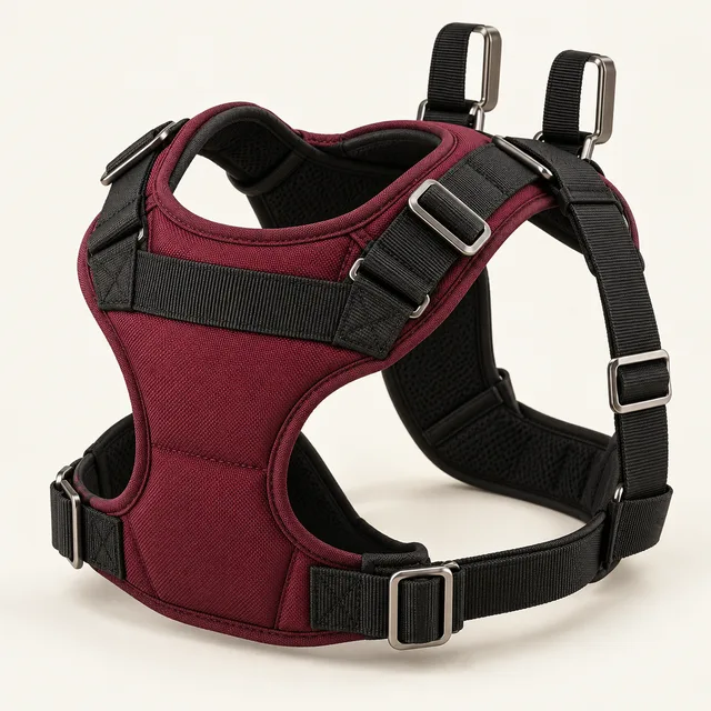 AI-generated illustration of vehicle safety dog harness; representative equipment type, not a specific product