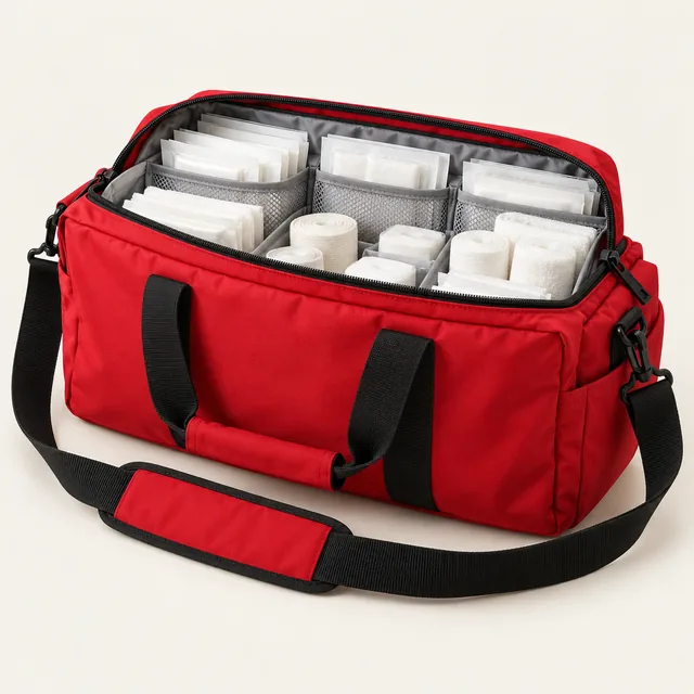 AI-generated illustration of group first aid kit; representative equipment type, not a specific product