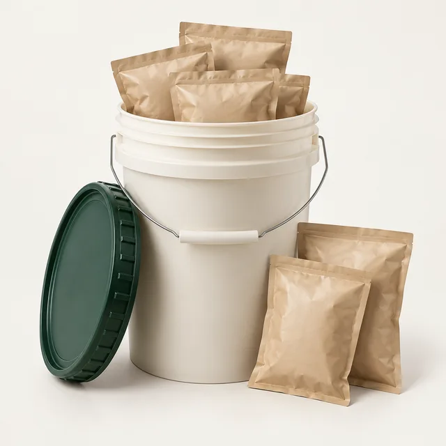 AI-generated illustration of shelf-stable meal assortment; representative equipment type, not a specific product