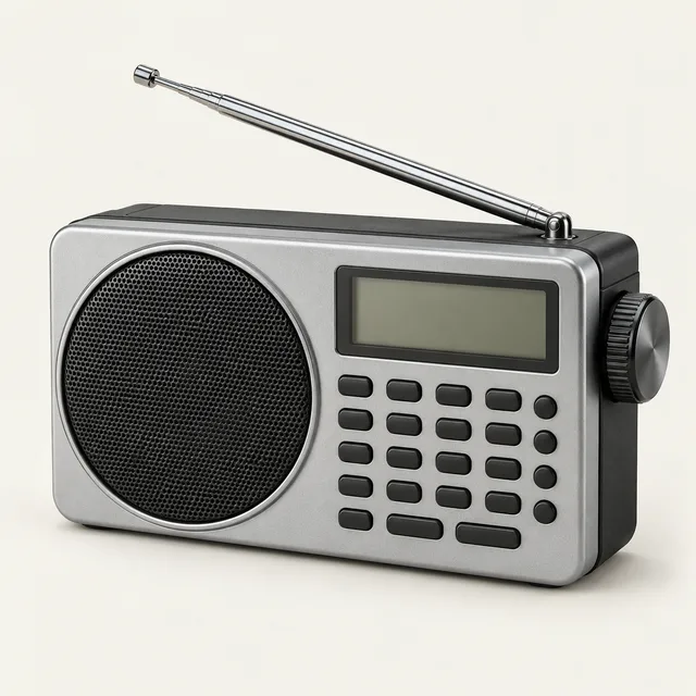 AI-generated illustration of multiband portable receiver; representative equipment type, not a specific product