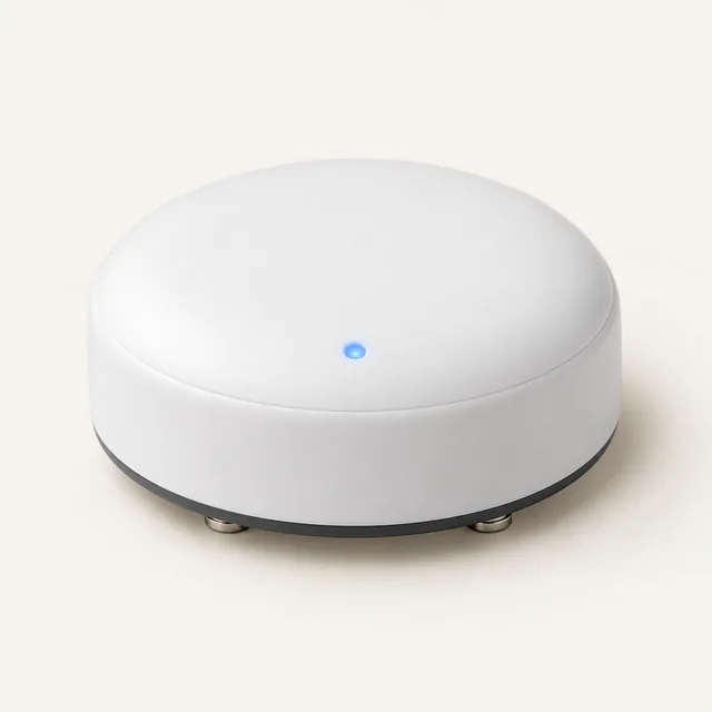 AI-generated illustration of connected leak warning sensor; representative equipment type, not a specific product
