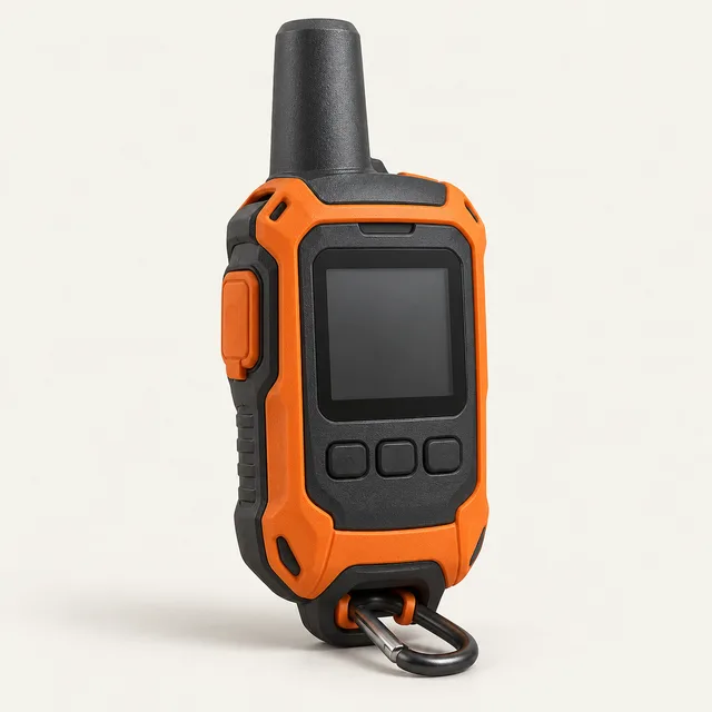 AI-generated illustration of compact satellite messenger and navigator; representative equipment type, not a specific product