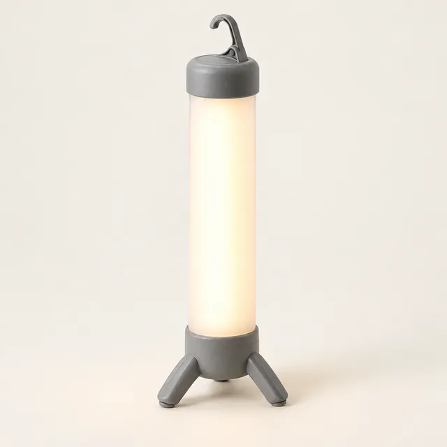 AI-generated illustration of warm-white rechargeable lantern; representative equipment type, not a specific product
