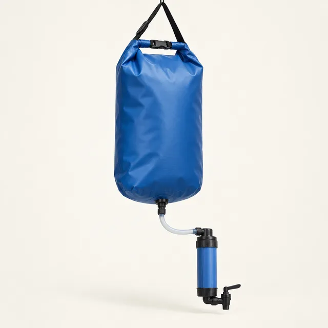 AI-generated illustration of large gravity water purifier; representative equipment type, not a specific product