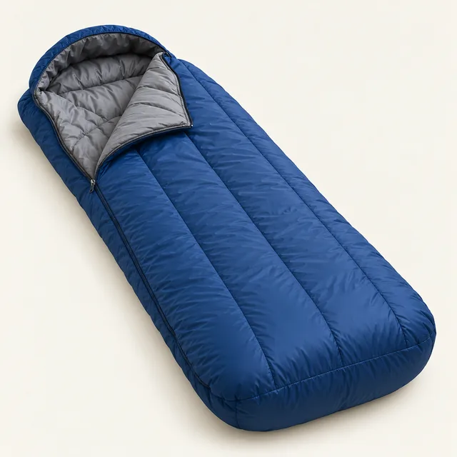 AI-generated illustration of synthetic sleeping bag; representative equipment type, not a specific product