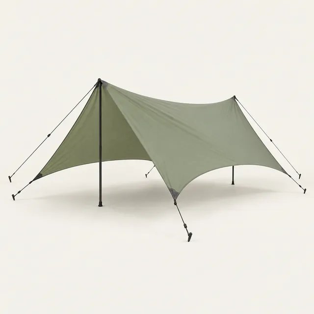 AI-generated illustration of lightweight tarp shelter; representative equipment type, not a specific product