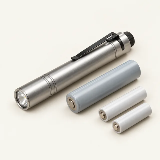 AI-generated illustration of dual-fuel pocket flashlight; representative equipment type, not a specific product