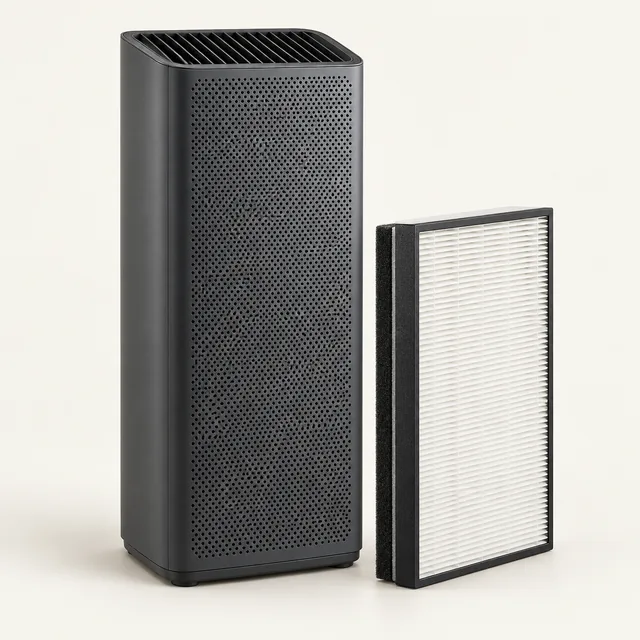 AI-generated illustration of hepa room air purifier; representative equipment type, not a specific product