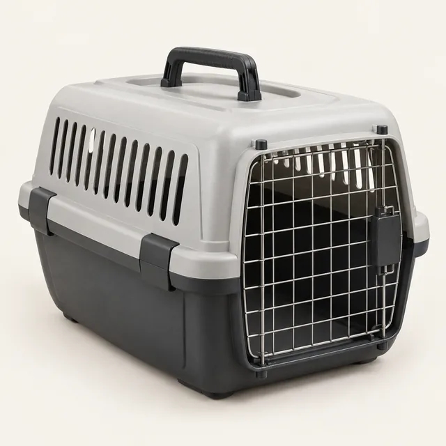 AI-generated illustration of small-pet carrier; representative equipment type, not a specific product