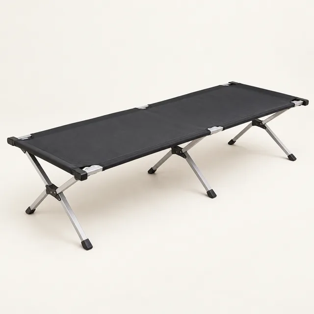 AI-generated illustration of packable sleeping cot; representative equipment type, not a specific product
