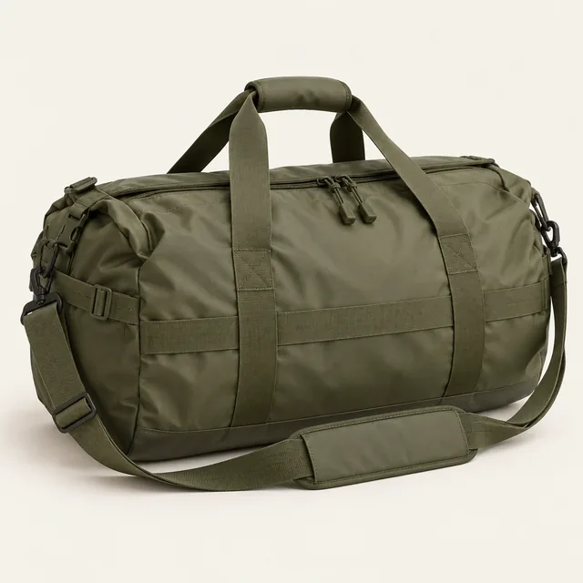 AI-generated illustration of soft evacuation duffel; representative equipment type, not a specific product