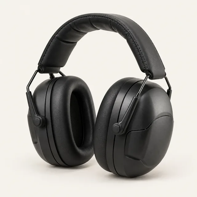AI-generated illustration of electronic hearing protection; representative equipment type, not a specific product
