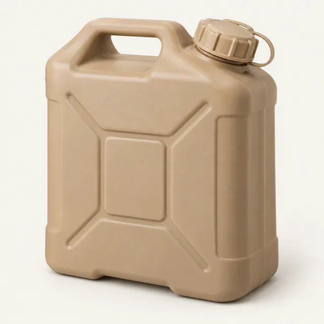 AI-generated illustration of heavy-duty potable water can; representative equipment type, not a specific product