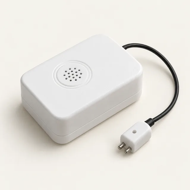 AI-generated illustration of local water alarm; representative equipment type, not a specific product