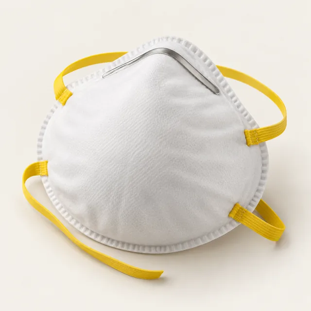 AI-generated illustration of particulate respirator; representative equipment type, not a specific product