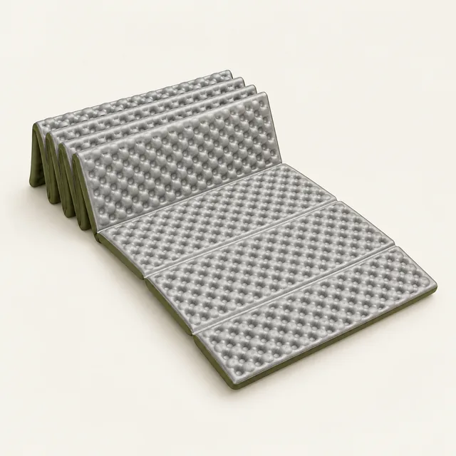 AI-generated illustration of folding sleeping pad; representative equipment type, not a specific product