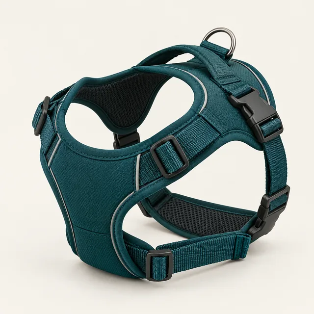 AI-generated illustration of vehicle safety dog harness; representative equipment type, not a specific product