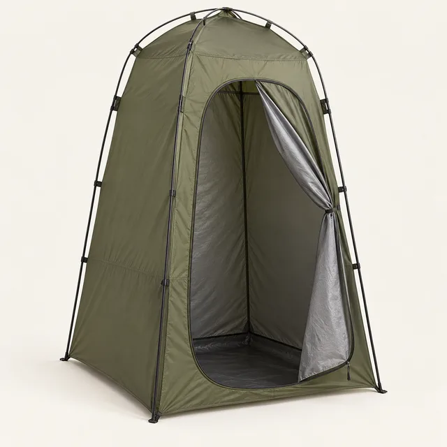AI-generated illustration of privacy and shower shelter; representative equipment type, not a specific product