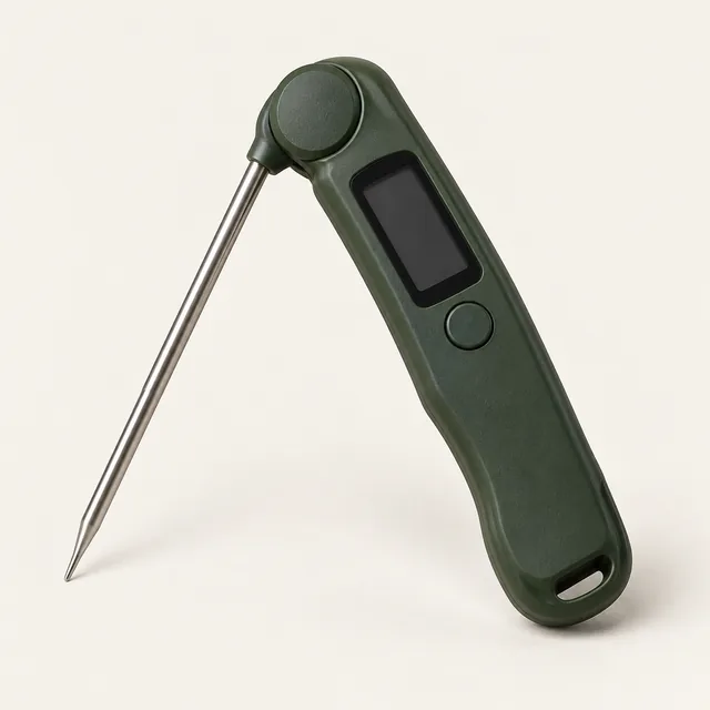 AI-generated illustration of instant-read food thermometer; representative equipment type, not a specific product