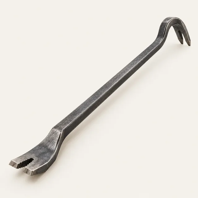 AI-generated illustration of utility pry bar; representative equipment type, not a specific product