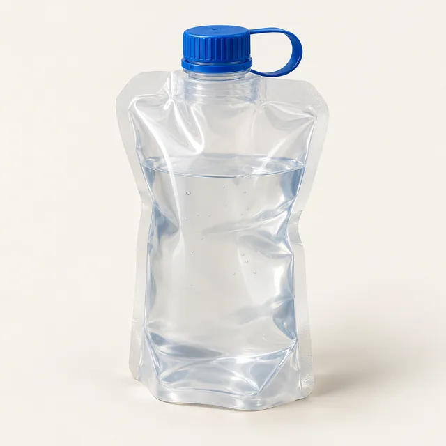 AI-generated illustration of packable water bottle; representative equipment type, not a specific product