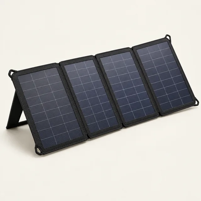AI-generated illustration of portable solar panel; representative equipment type, not a specific product