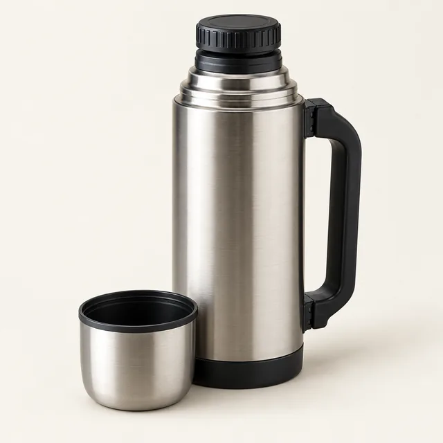 AI-generated illustration of insulated beverage bottle; representative equipment type, not a specific product