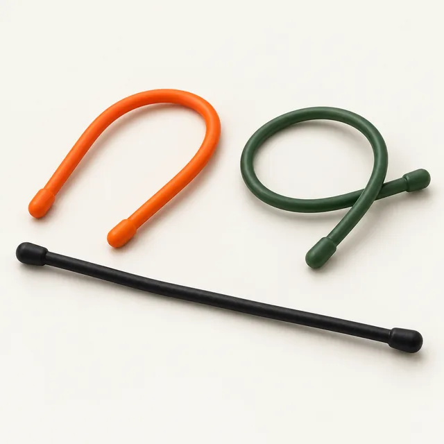 AI-generated illustration of reusable gear ties; representative equipment type, not a specific product