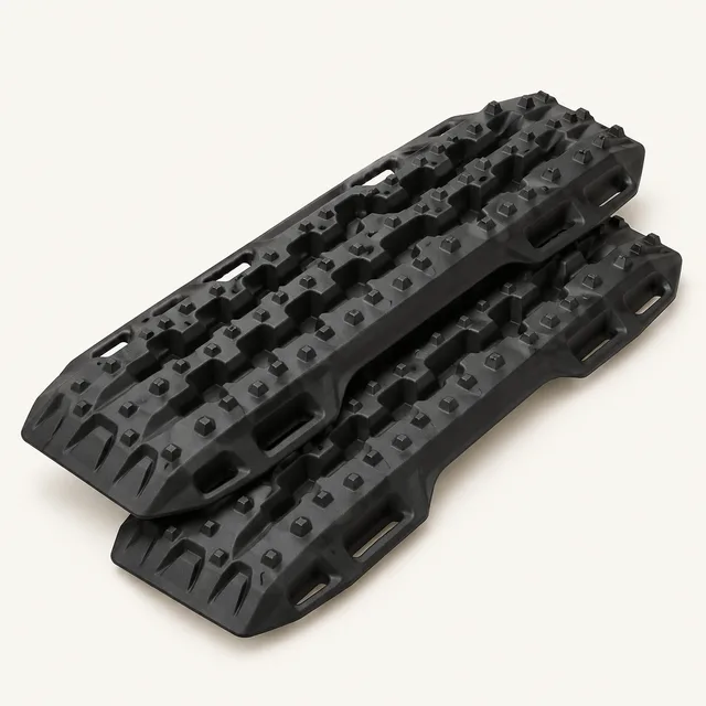 AI-generated illustration of vehicle traction board pair; representative equipment type, not a specific product