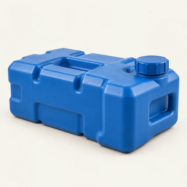 AI-generated illustration of modular water storage container; representative equipment type, not a specific product