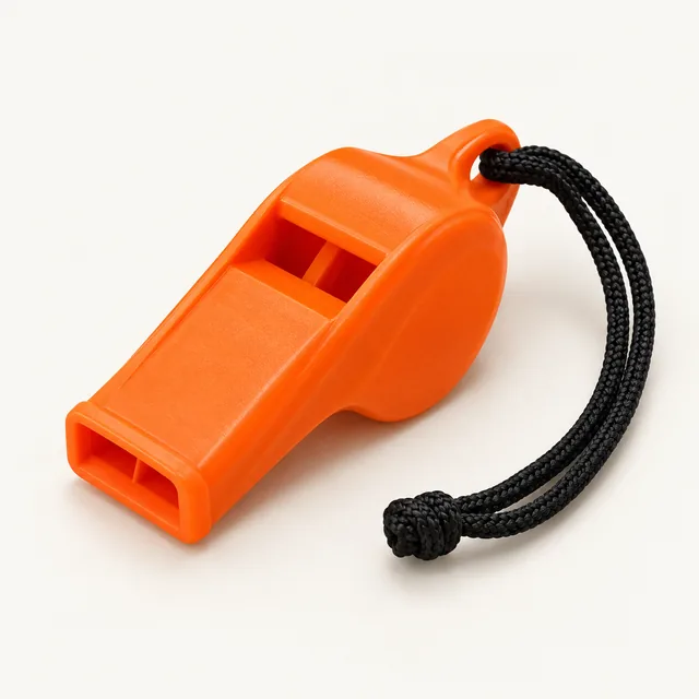 AI-generated illustration of pealess signal whistle; representative equipment type, not a specific product