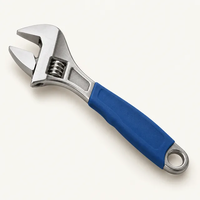 AI-generated illustration of wide-jaw adjustable wrench; representative equipment type, not a specific product